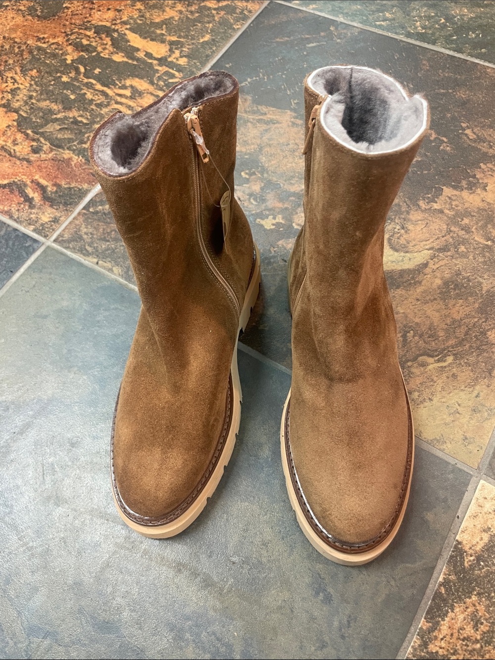 Women's Brown Shearling side zip bootie